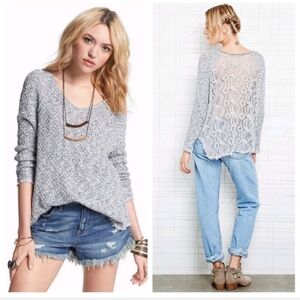 Free People Poppyseed Yarn Lace Back Light Knit Pullover Top size large